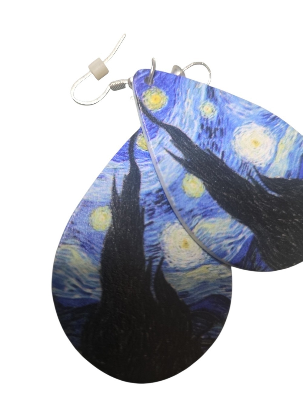 New Without Tags Lightweight Starry Night Teardrop Earrings Blue Art Print